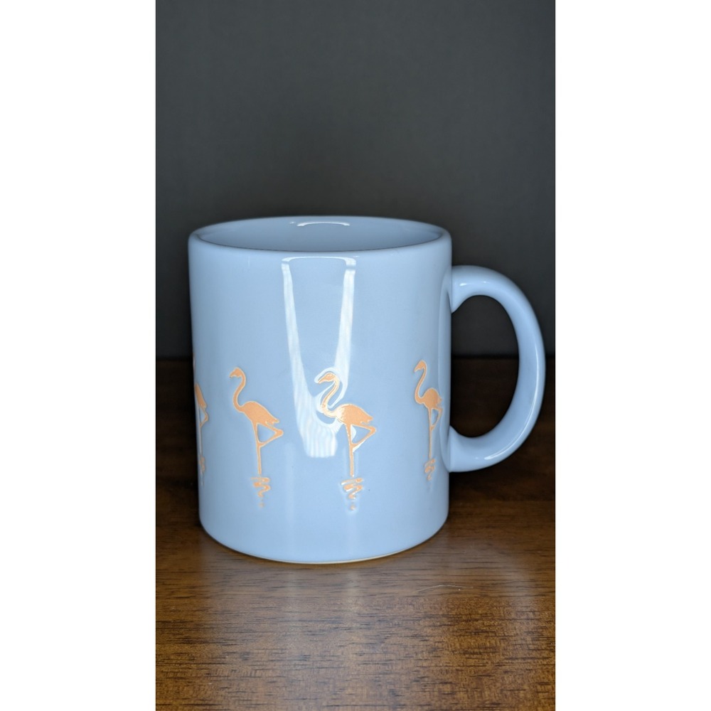 Vintage Waechtersbach Spain Light Blue Peach Flamingo Coffee Mug Ceramic 3.75"